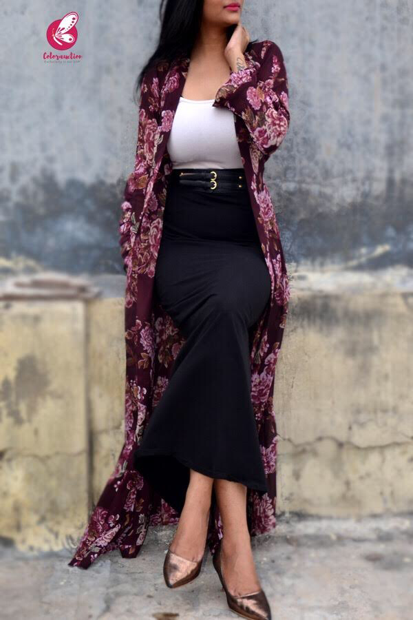 Mauve Georgette Printed Floral Shrug