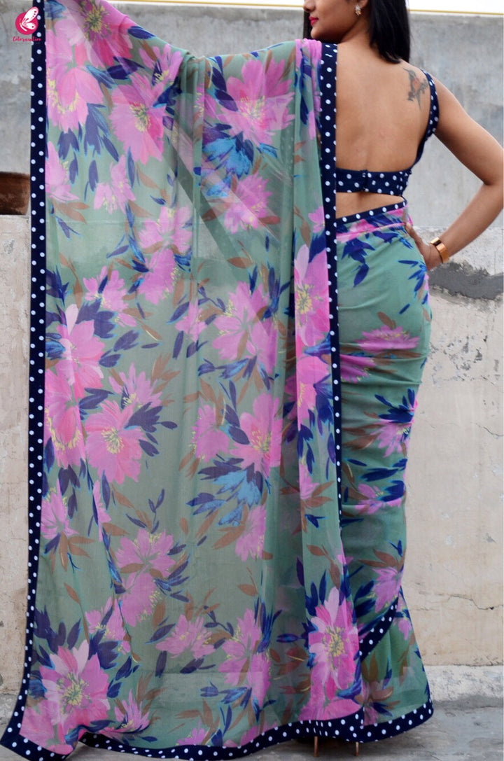 Printed Multicolour Chiffon Saree