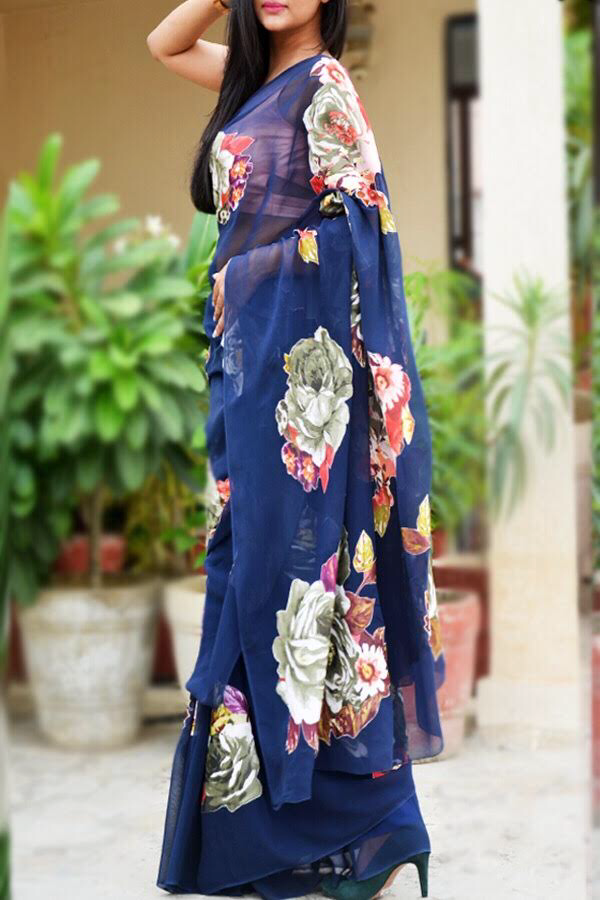 Blue Georgette Applique Saree