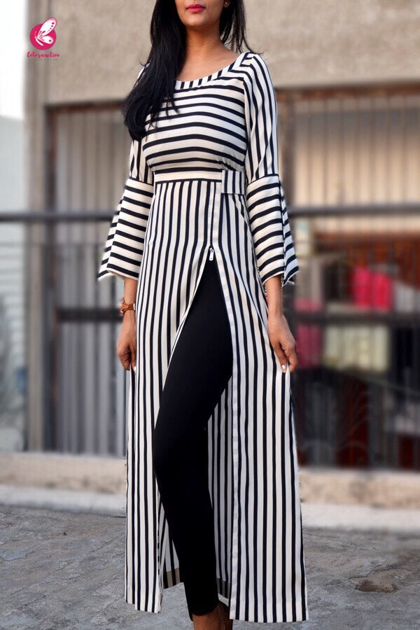 Black and White Stripes Crepe Kurti