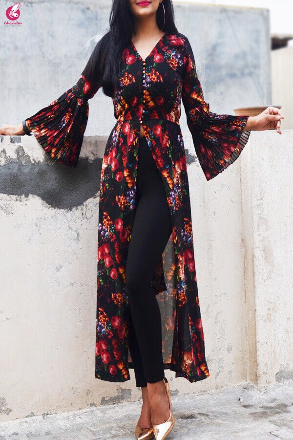 Black Printed Georgette Long Kurti