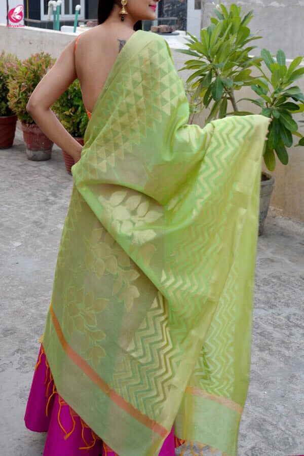 Lime Green Chanderi Zari Woven Dupatta