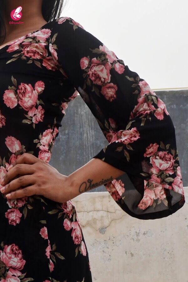 Black Printed Georgette Long Floral Shrug
