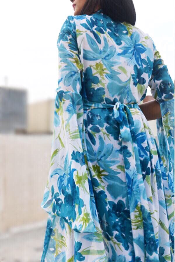 White Printed Georgette Long Shrug
