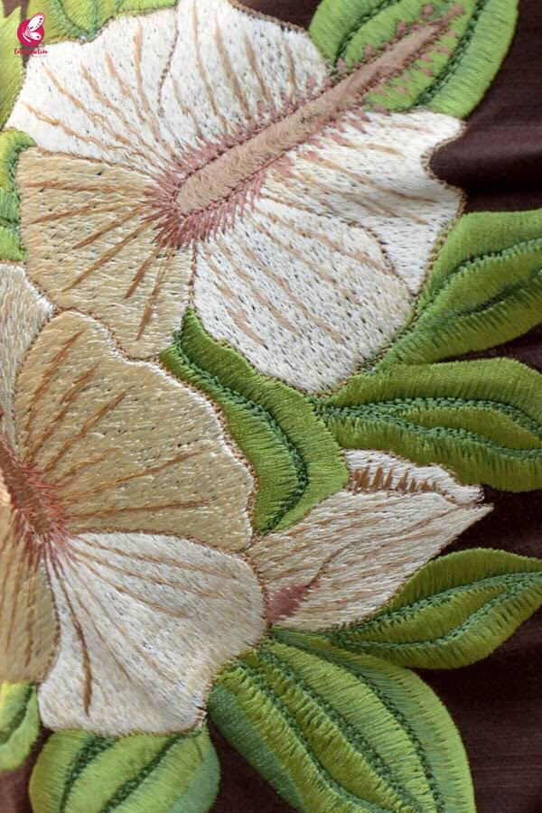 Brown Cotton Slub Embroidered A-Line Kurti