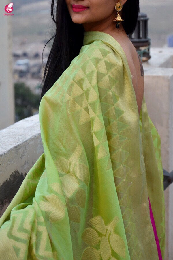 Lime Green Chanderi Zari Woven Dupatta