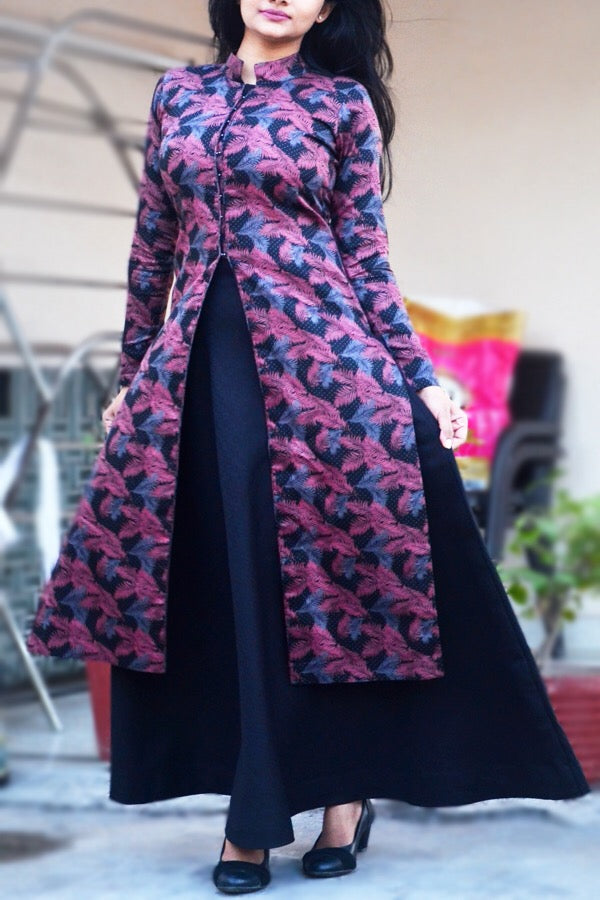 Printed Long Kurti With Front Slit and Skirt