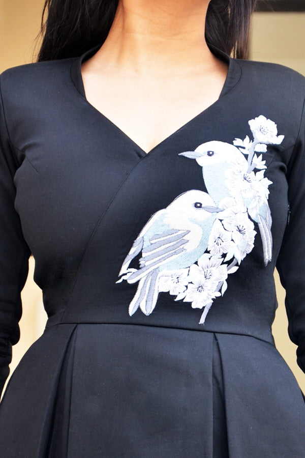 Black Box Pleat Long Sleeves Dress