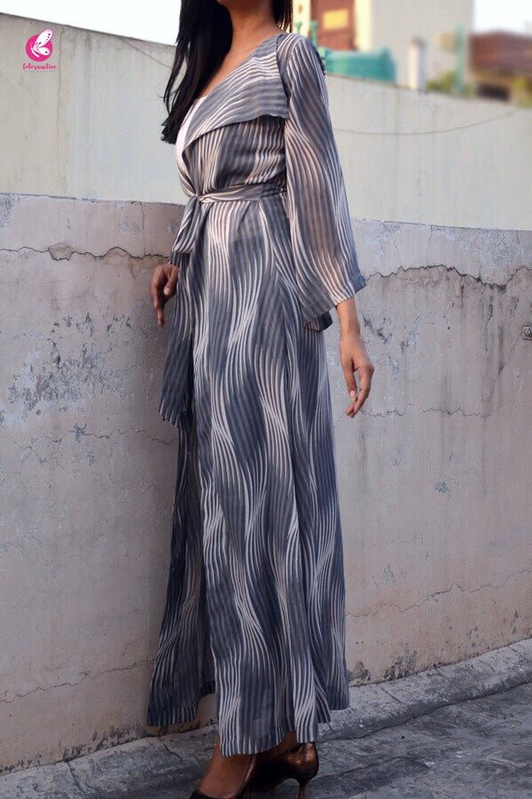 Grey Printed Georgette Long Shrug