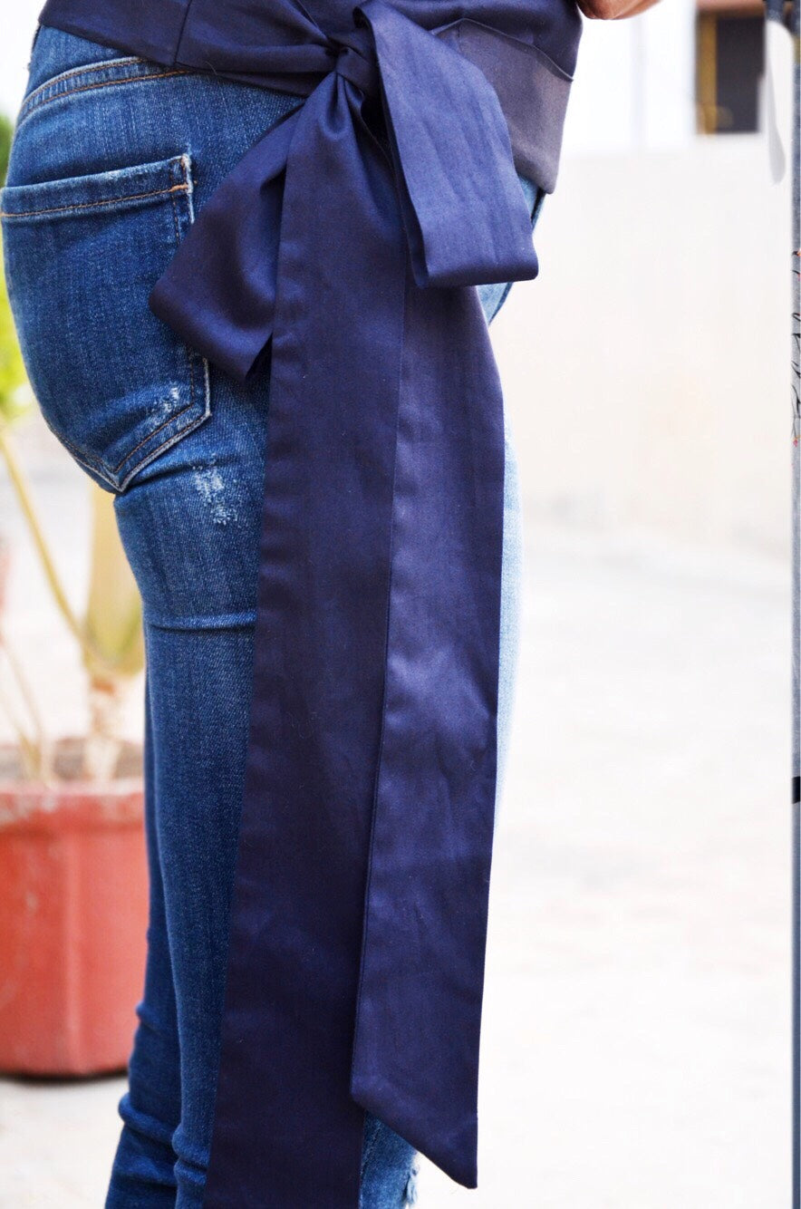 Blue Cotton Side Knot Half Sleeves Top