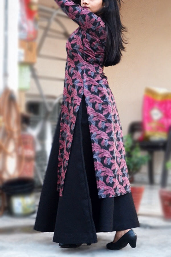 Printed Long Kurti With Front Slit and Skirt