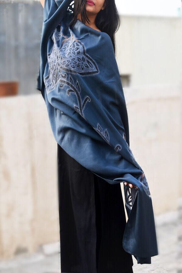 Grey Silk Embroidered Butterfly Stole