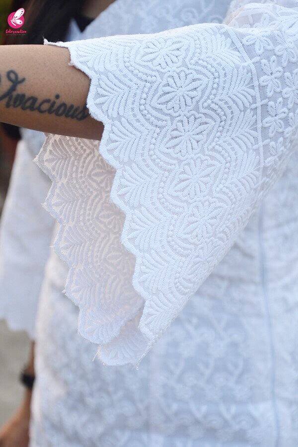 White Cotton Chikankari Side Panels Dress