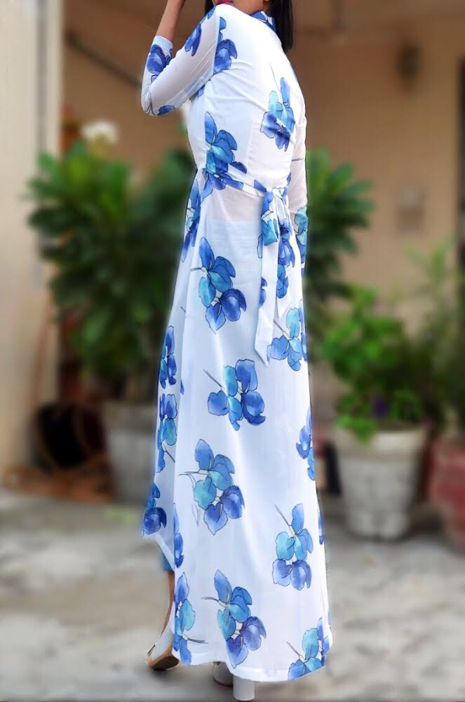 Off White Printed Georgette Kurti