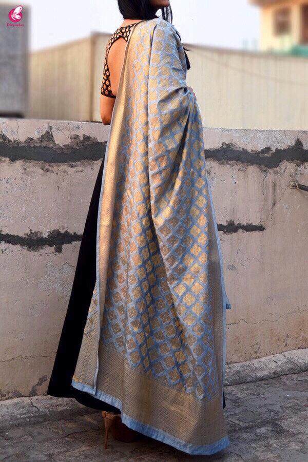 Powder Blue Banarasi Silk Dupatta