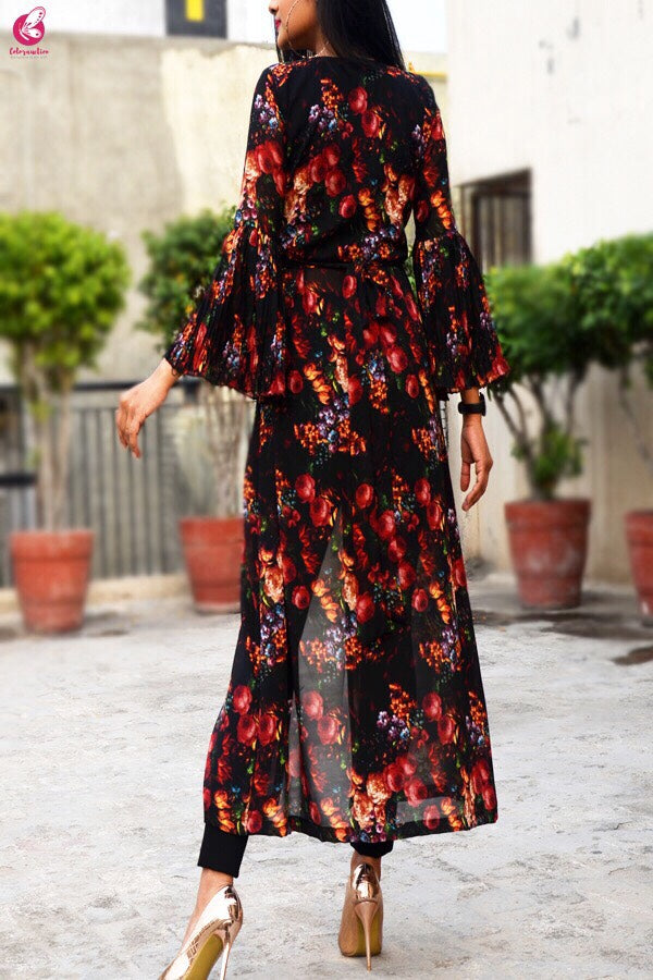 Black Printed Georgette Long Kurti