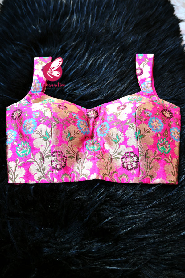 Magenta Multicoloured Thread Work Brocade Padded Blouse