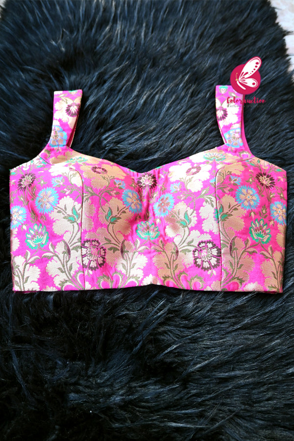 Magenta Multicoloured Thread Work Brocade Padded Blouse