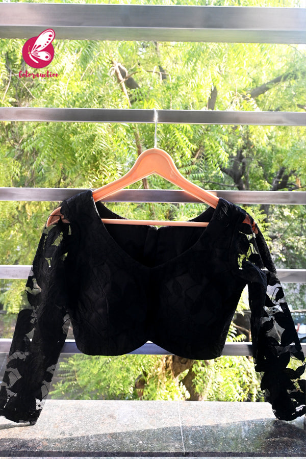 Black Chandelier Net Full Sleeves Potli Buttons Back Padded Blouse