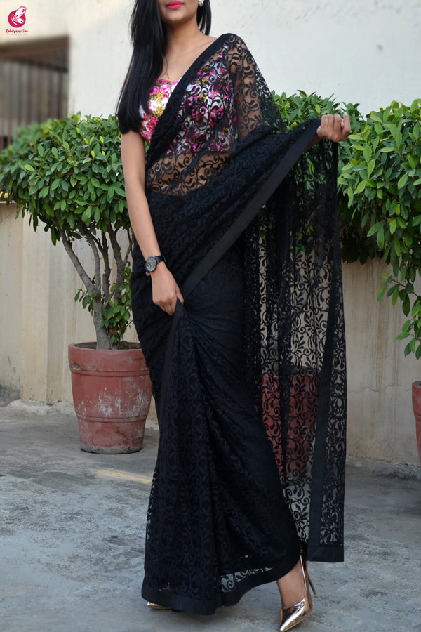 Black Chandelier Net Dupion Silk Taping Saree
