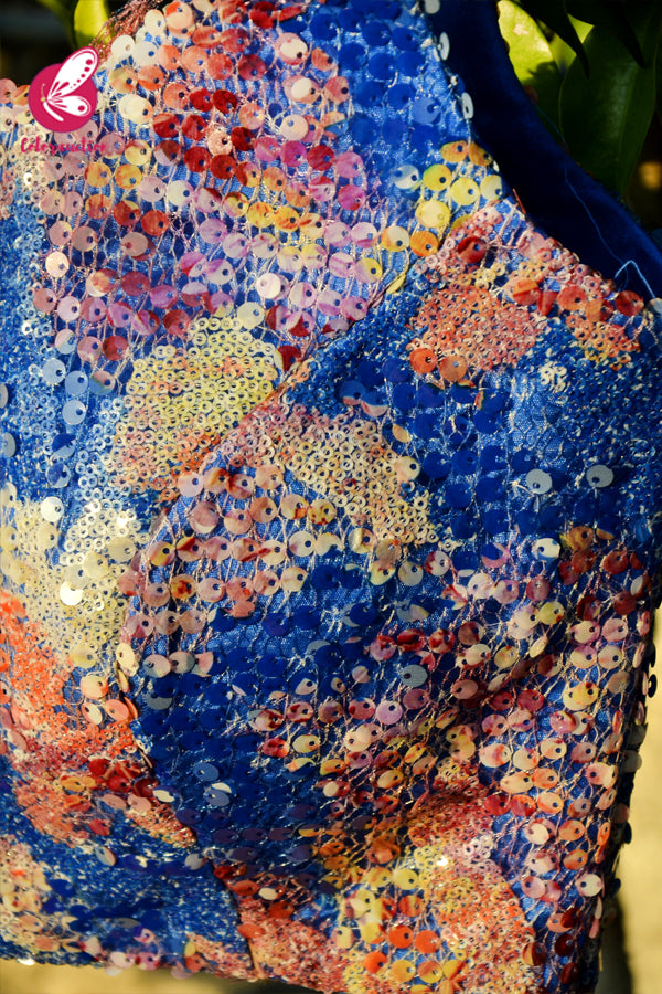 Multicoloured Sequins Criss-Cross Strap Back Padded Blouse