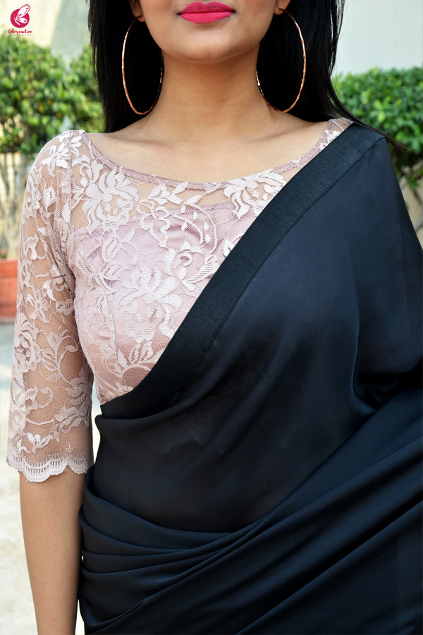 Black Satin Dupion Silk Taping Saree