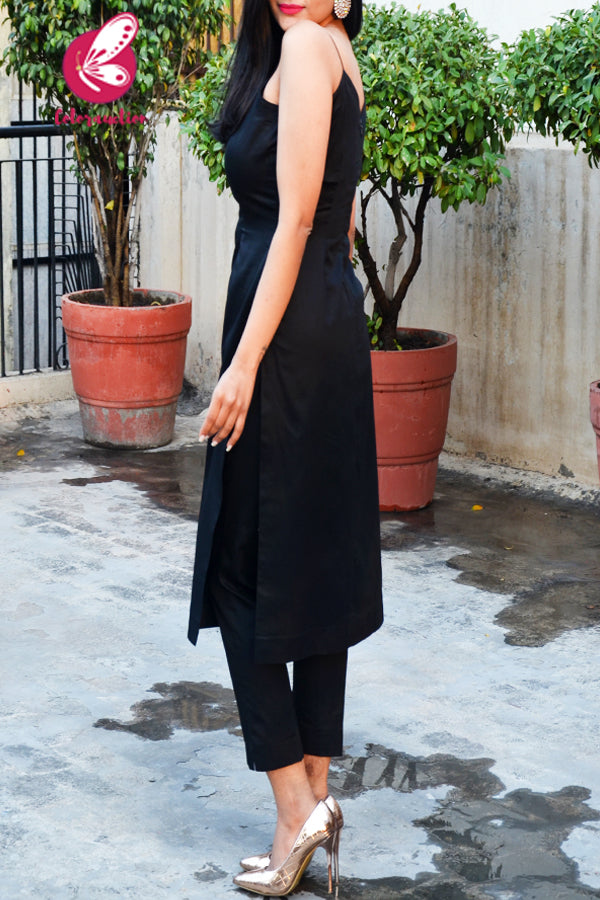 Black Cotton Silk Kurti Set