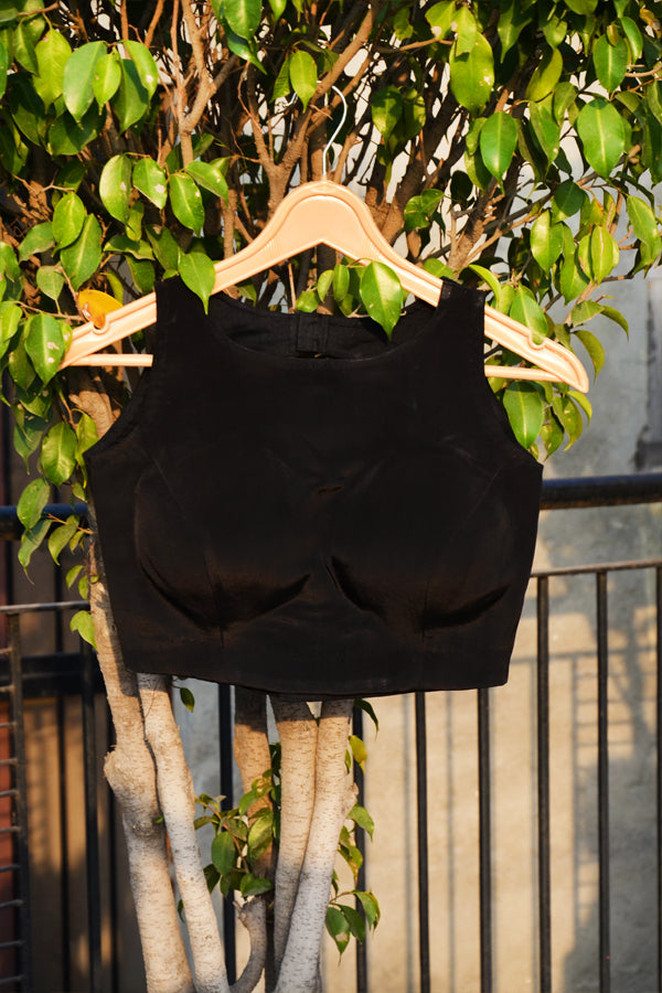 Black Crepe Keyhole Back Padded Blouse