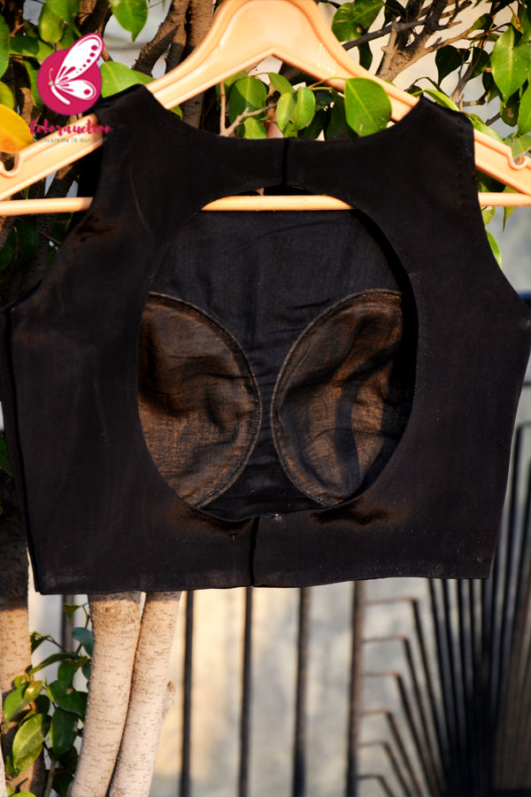 Black Crepe Keyhole Back Padded Blouse