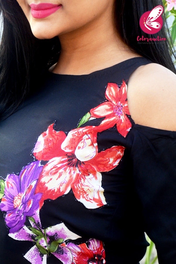 Black Modal Rayon Patched Straight Kurti