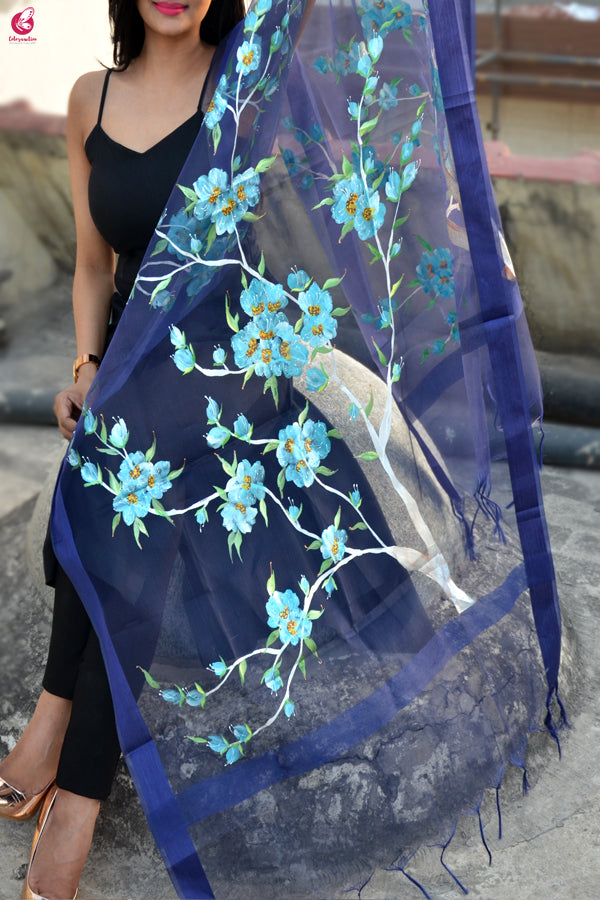 Purple Organza Floral Hand painted Stole