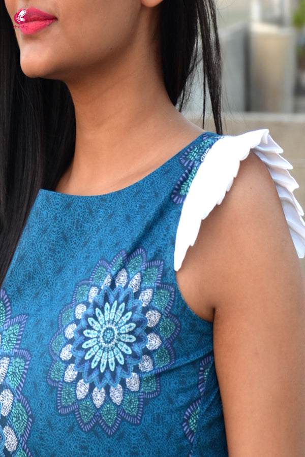 Blue Cotton Printed Straight Kurti