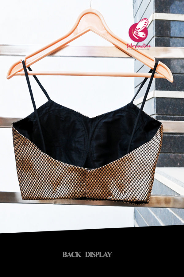 Black Golden Brocade Strappy Padded Blouse