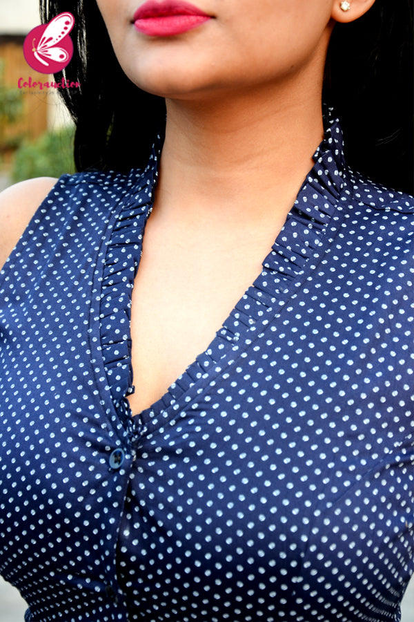 Navy Blue Printed Sleeveless Shirt