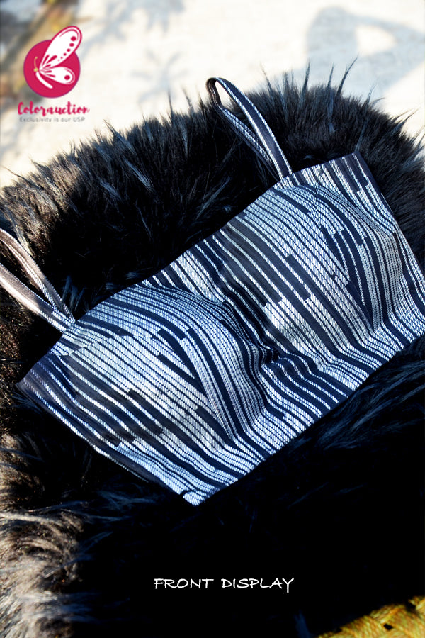 Black &amp; Silver Metallic Crepe Padded Strappy Backless Blouse