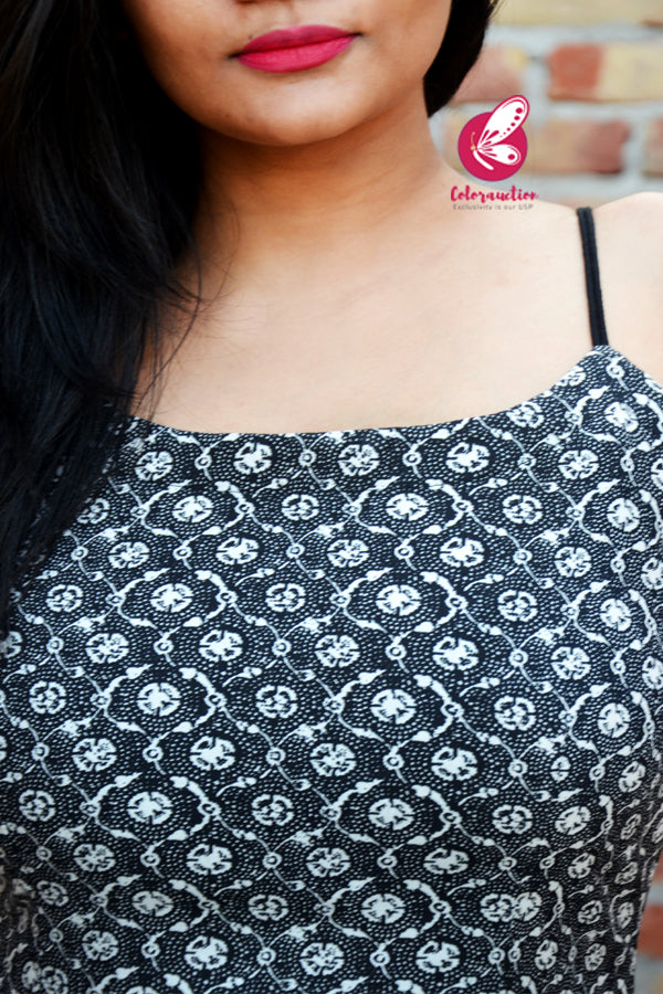 Black &amp; White Printed Rayon Strappy Straight Fit Kurti