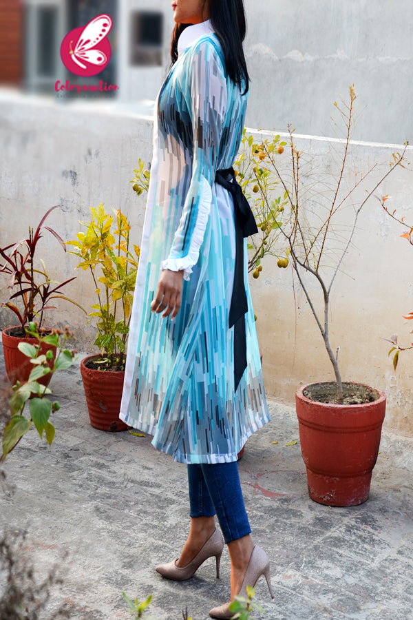 Multicolored Geometric Print Open Front Shrug