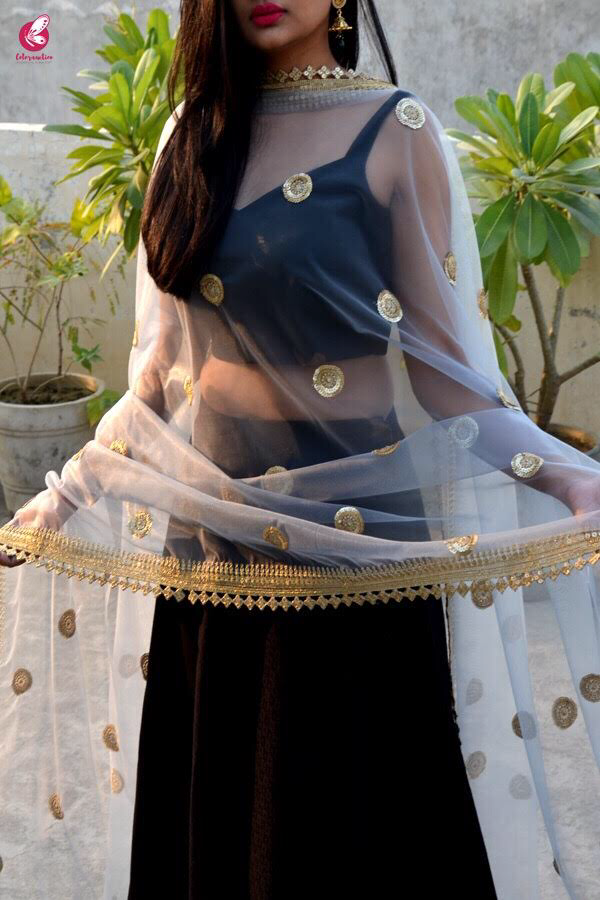 Light Grey Heavy Net Dupatta