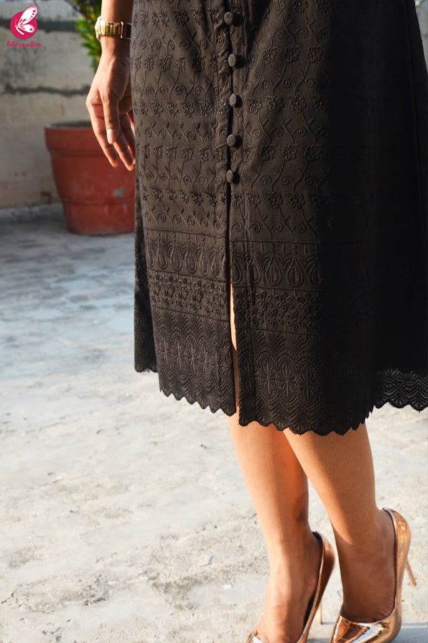 Black Cotton Chikankari Sleeveless Dress