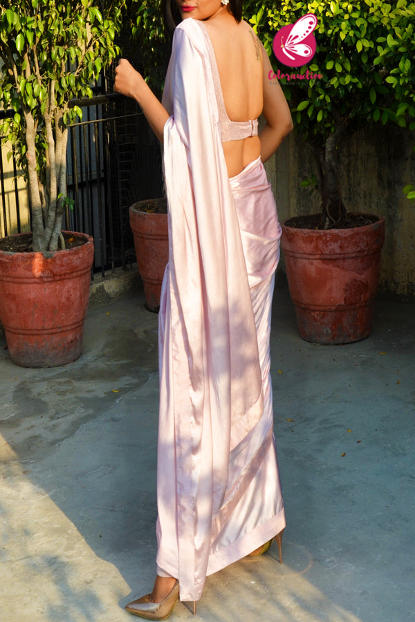 Light Pink Satin Dupion Taping Saree