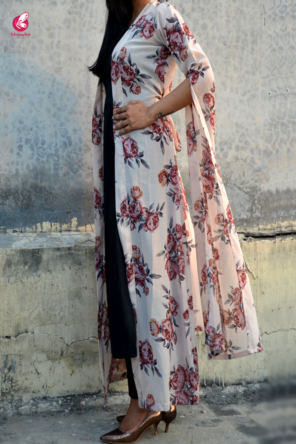 Light Cream Georgette Printed Floral Shrug