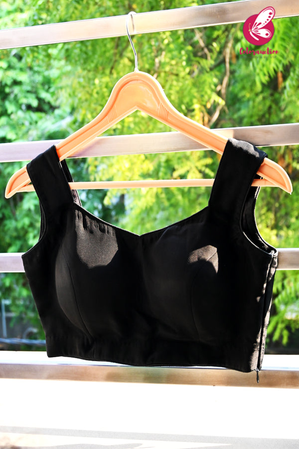 Black Crepe Hand Embroidered Padded Blouse