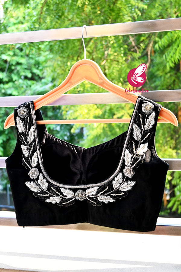 Black Crepe Hand Embroidered Padded Blouse