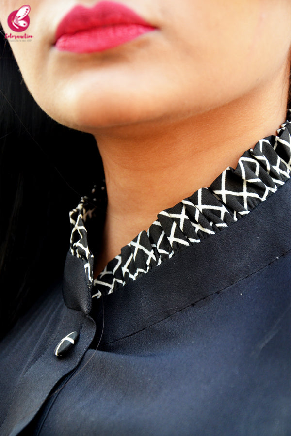 Black &amp; White Printed Crepe Kurti with Printed Crepe Palazzo Pant