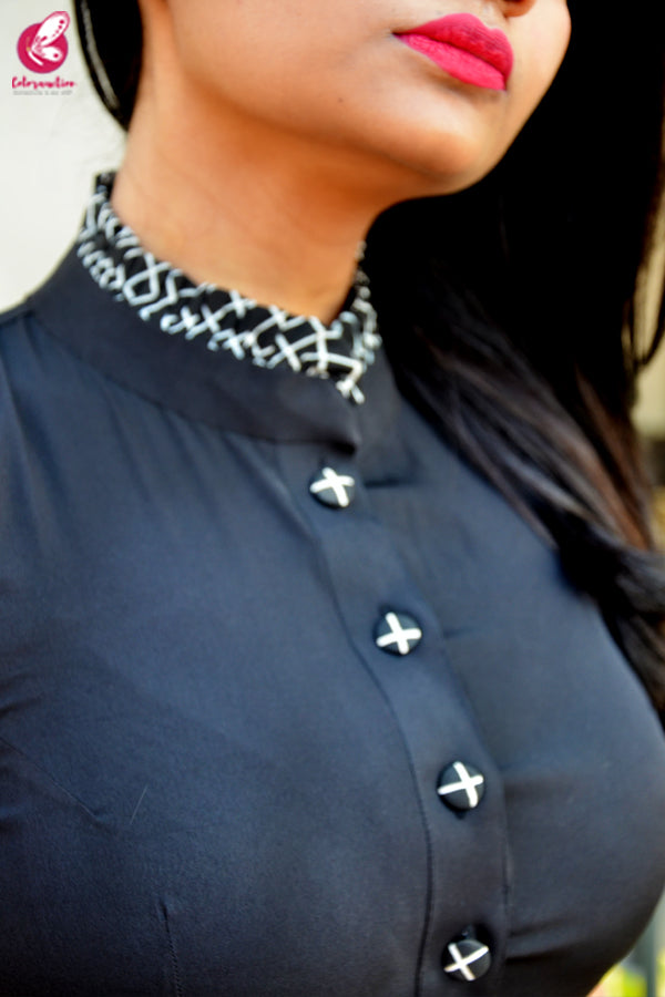 Black &amp; White Printed Crepe Kurti with Printed Crepe Palazzo Pant