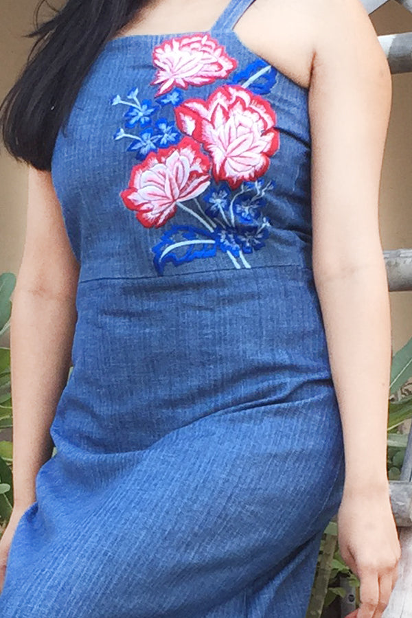 Blue Denim Maxi Straight Dress