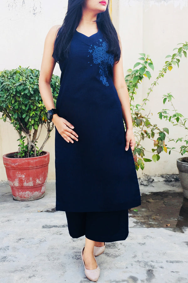 Blue Denim With Denim Kurti Set