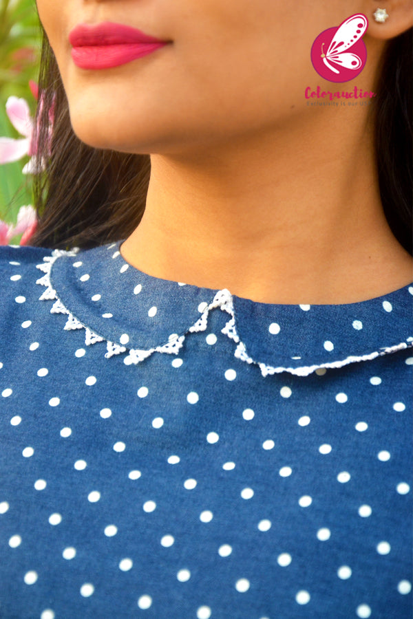 Blue Denim Printed A-Line Kurti Dress