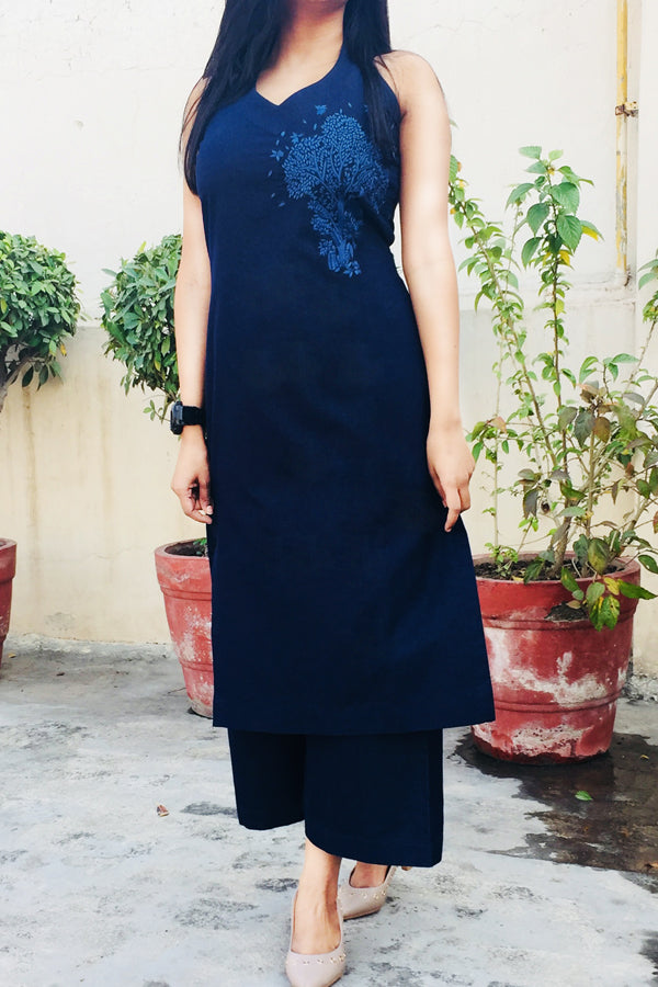 Blue Denim With Denim Kurti Set