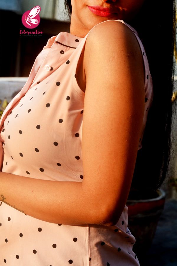 Light Peach Pink Polka Dots Printed Sleevesless Shirt